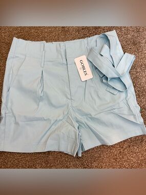 NWT Gobles Light Blue High Waist Belted Shorts - Women’s Dress Shorts